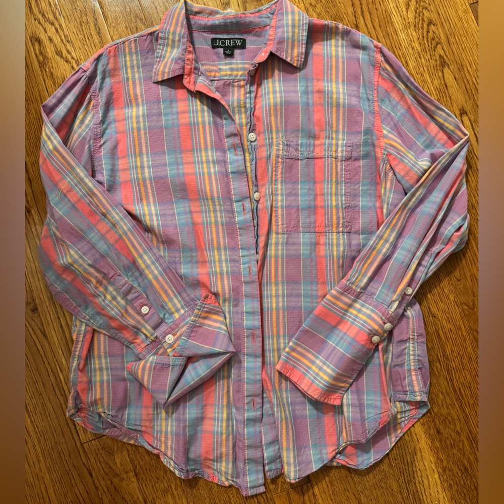J. Crew Women’s garçon Pink, Yellow, Purple Summer Plaid Button Down Shirt